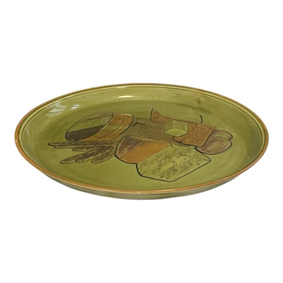 Vintage Los Angeles Potteries Cheese Platter Plate 14.5" Green USA #505 - Picture 2 of 9